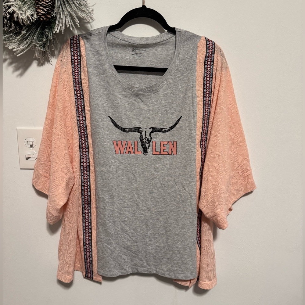Custom Morgan Wallen Graphic Tee with Peachy Sweater Sleeves
